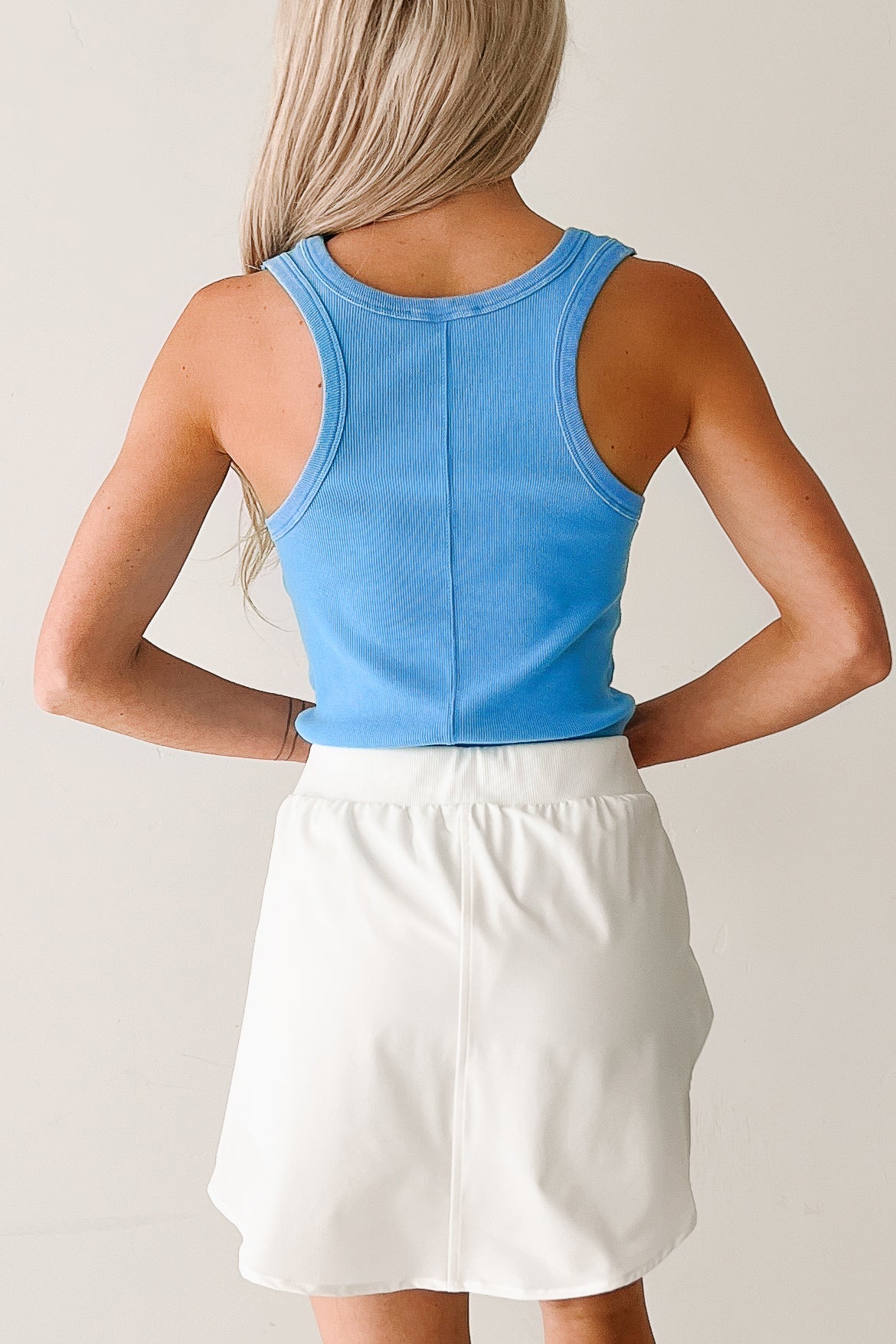 Serving Subtle Ribbed Acid Wash Tank Top (Blue)