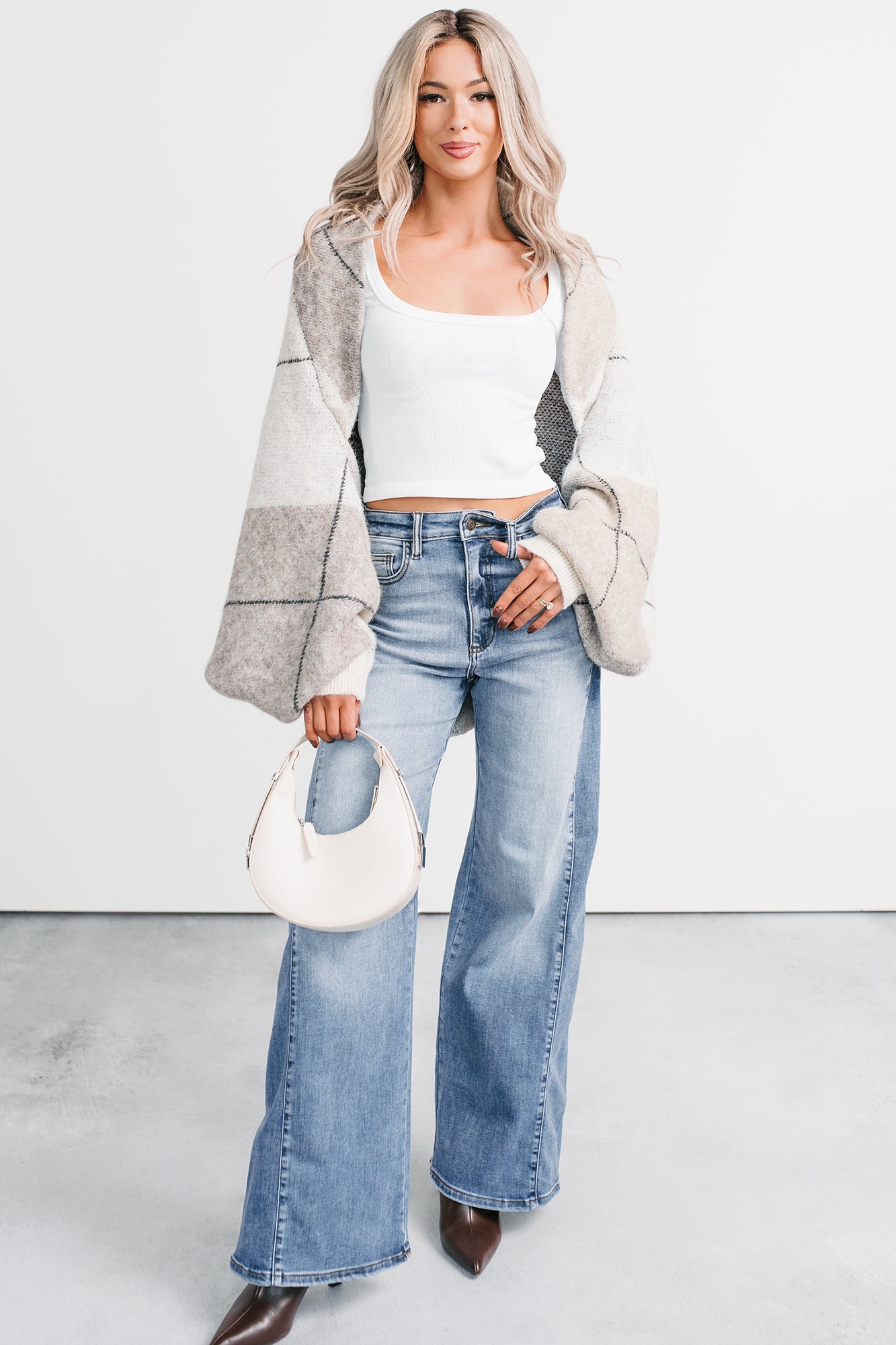 Quiet Day In Argyle Knit Shrug Cardigan (Oatmeal)