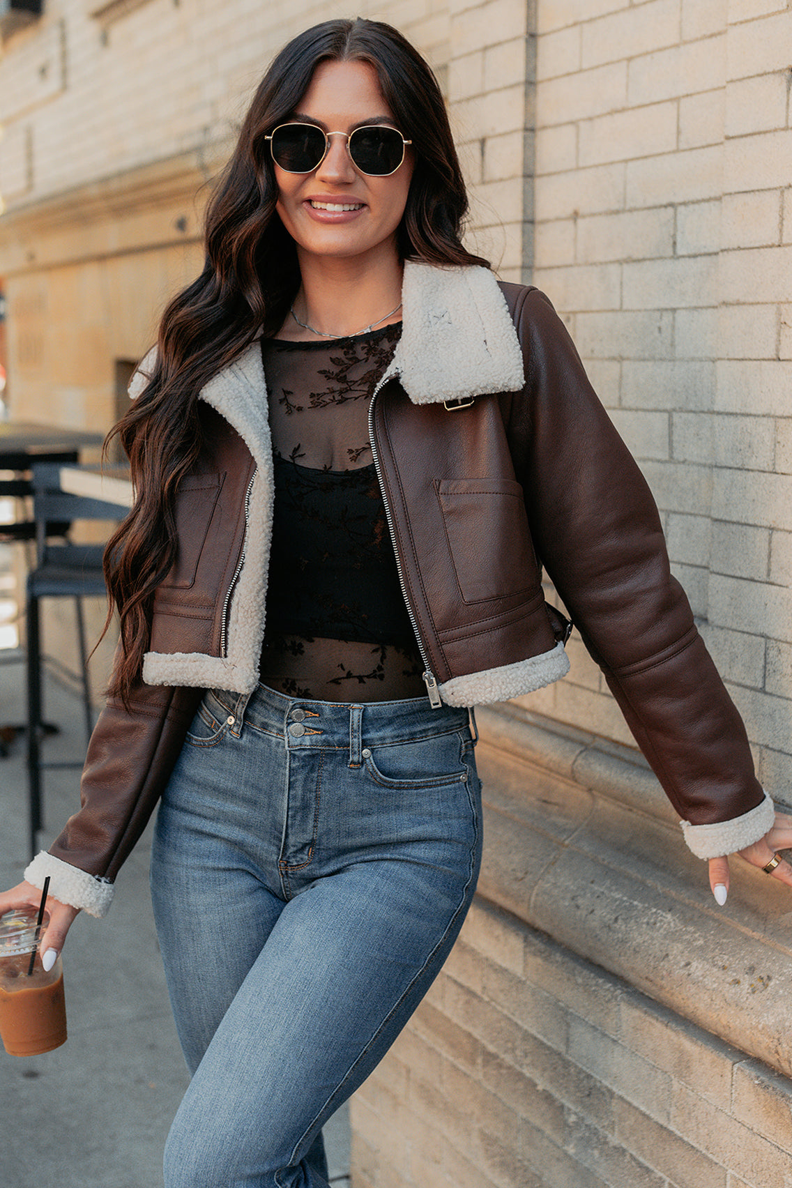 Urban Chill Faux Leather Sherpa Lined Jacket (Brown/Beige)