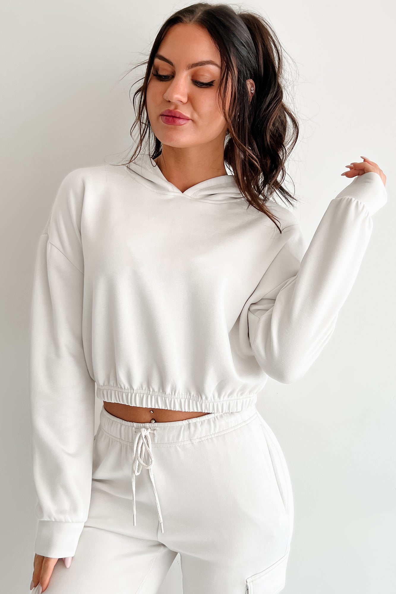 Living In Peace Cropped Hoodie (Chalk)