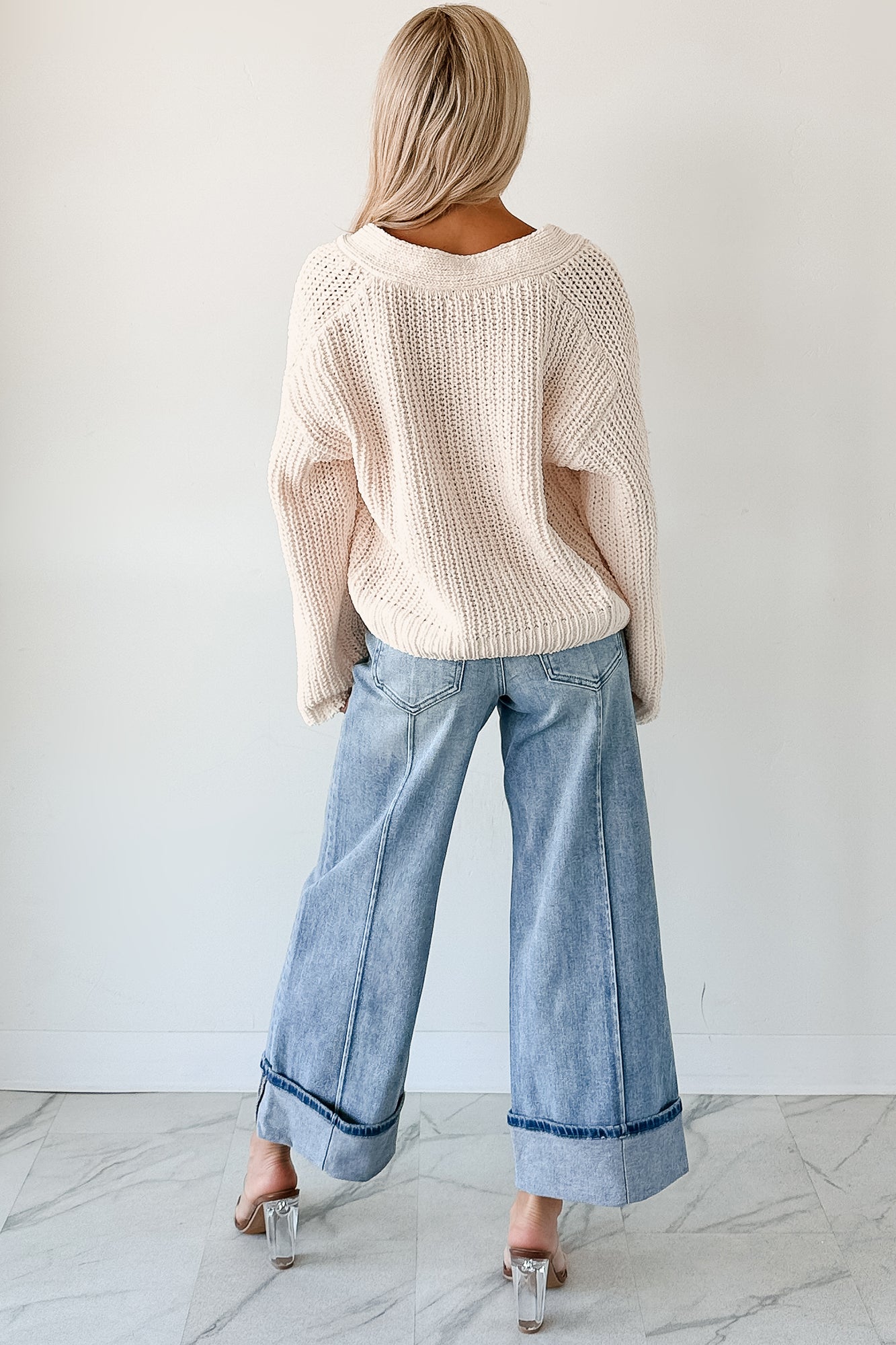 Soft & Still POL Oversized Chenille Cardigan (Powder Cream)