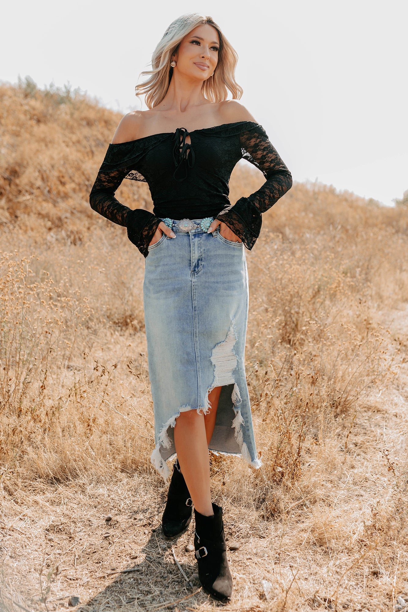 Throne Ready Off The Shoulder Lace Bodysuit (Black)